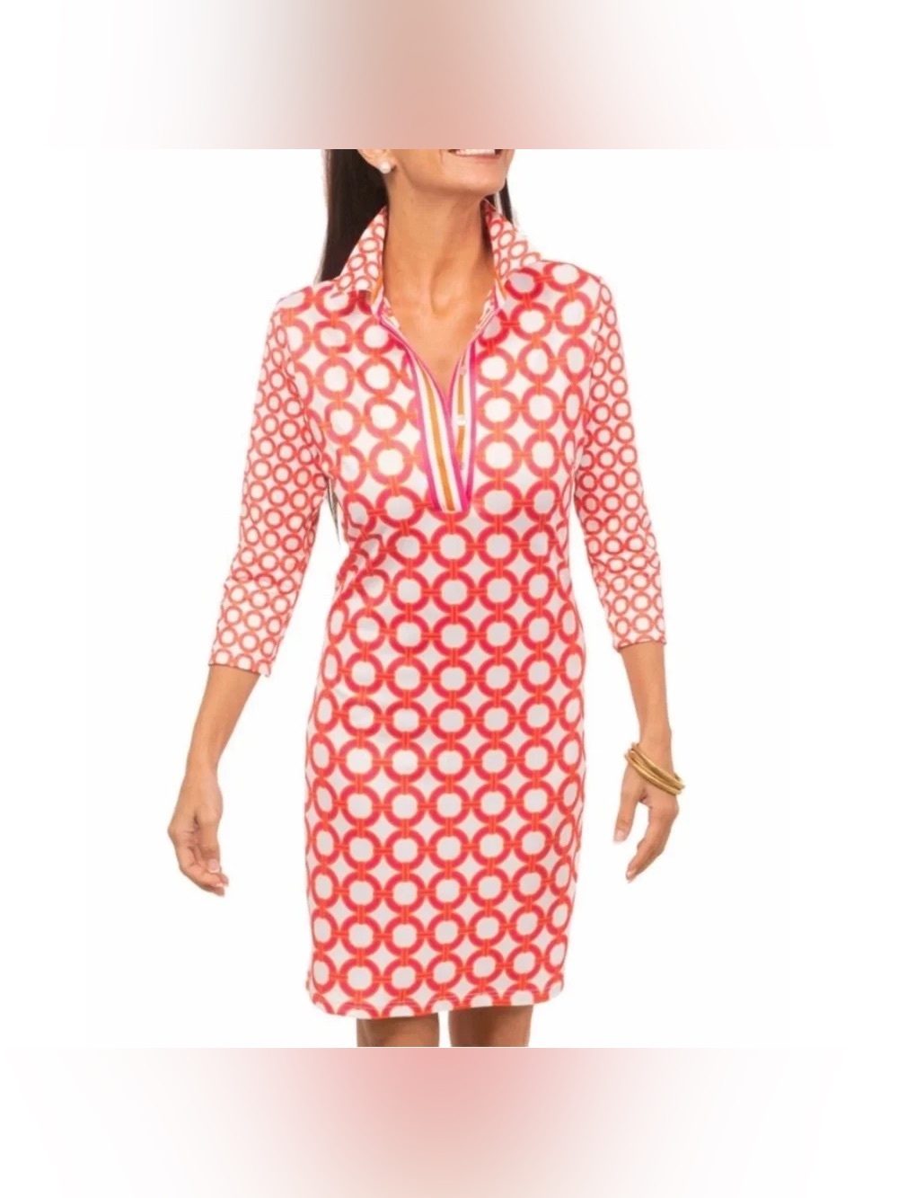 Gretchen Scott Everywhere Shift Dress SHRIMP (XXS) Lifesaver Print 3/4 Sleeve
